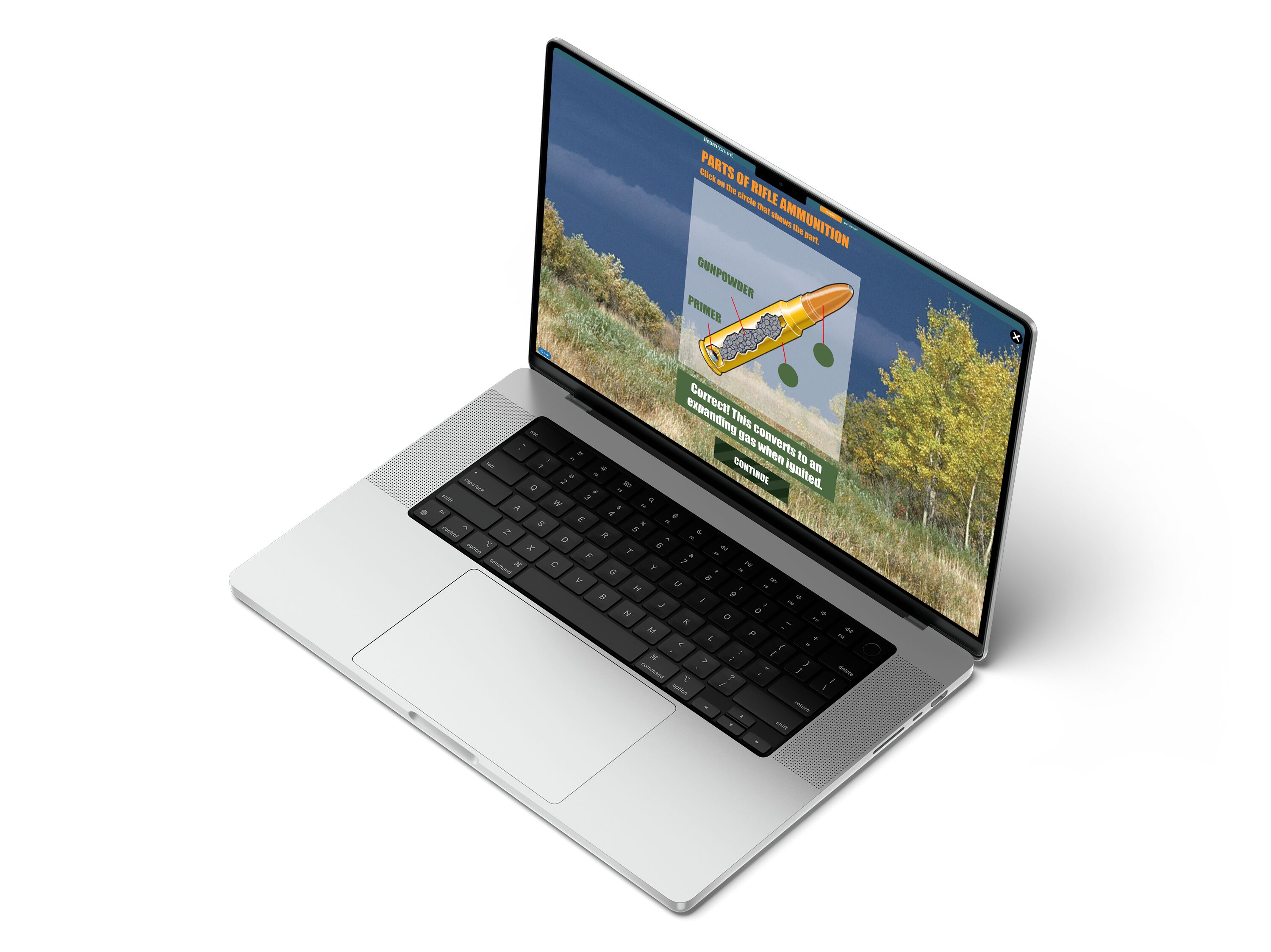 Illustration of an ilearntohunt course on a laptop screen, why hunter education is important concept. 
