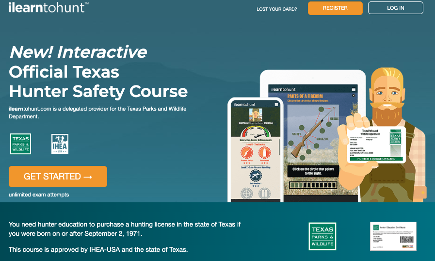 ilearntohunt course page for the Texas hunter safety course 