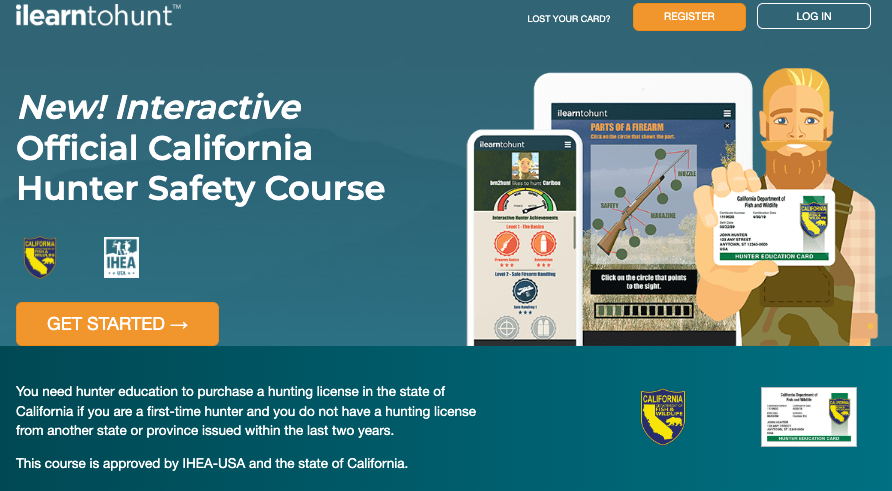 ilearntohunt course page for the California hunter safety course 