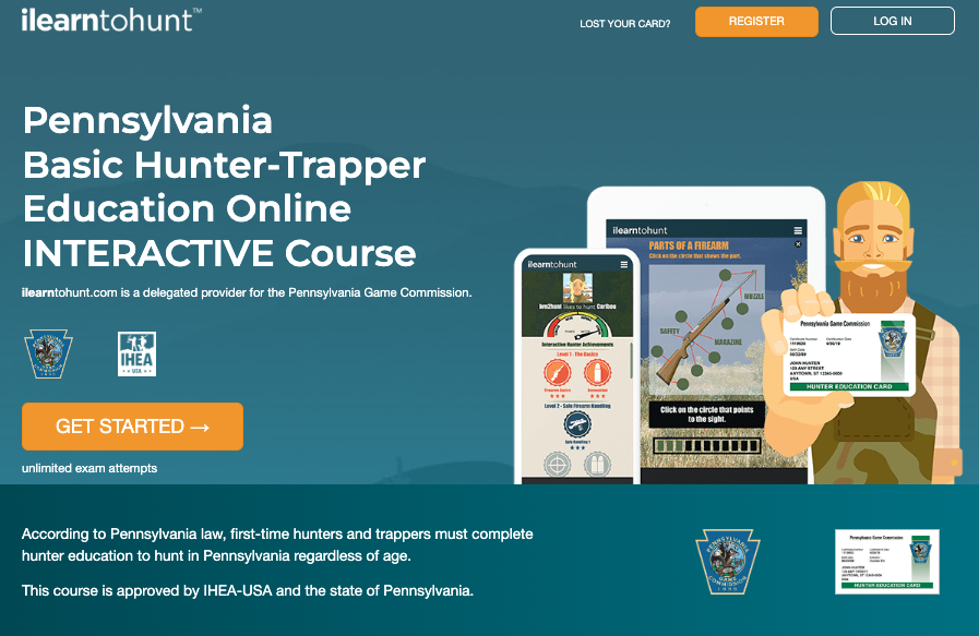 Course page for the ilearntohunt Pennsylvania hunter safety course. 