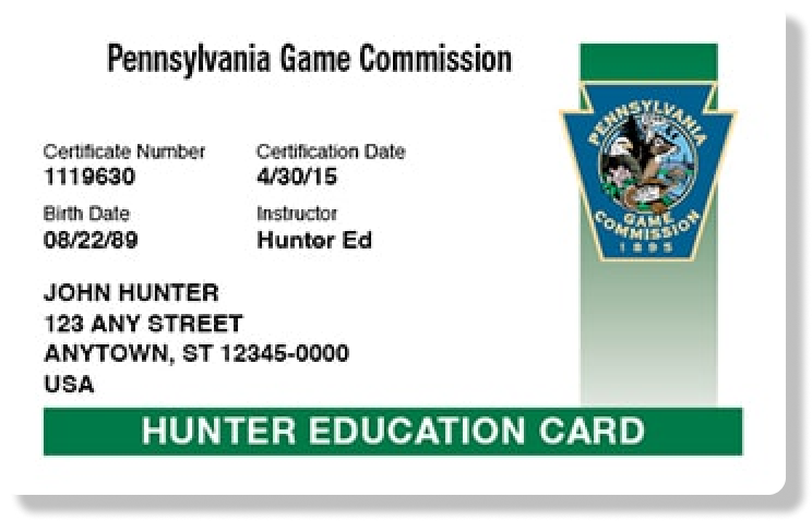 Image of the Pennsylvania hunter education card. 