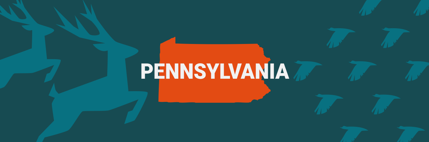 Image of the Pennsylvania on blue background, get your PA hunter safety course concept. 