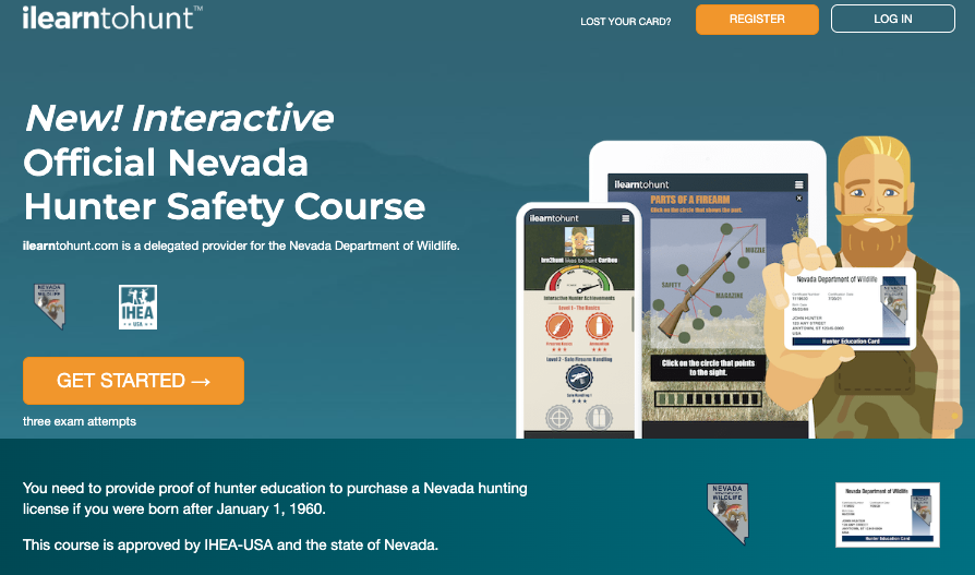 Nevada hunter education course page through ilearntohunt.