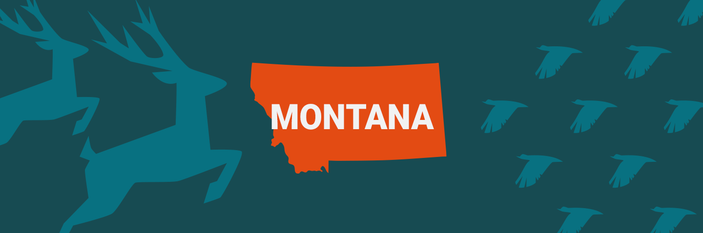 Image of Montana on blue background, get your hunting license MT concept. 