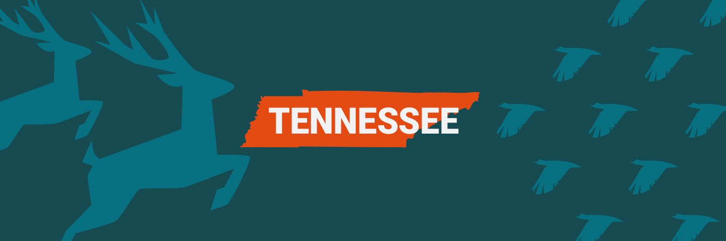 Image of Tennessee on blue background, take the Tennesee hunting safety course concept. 