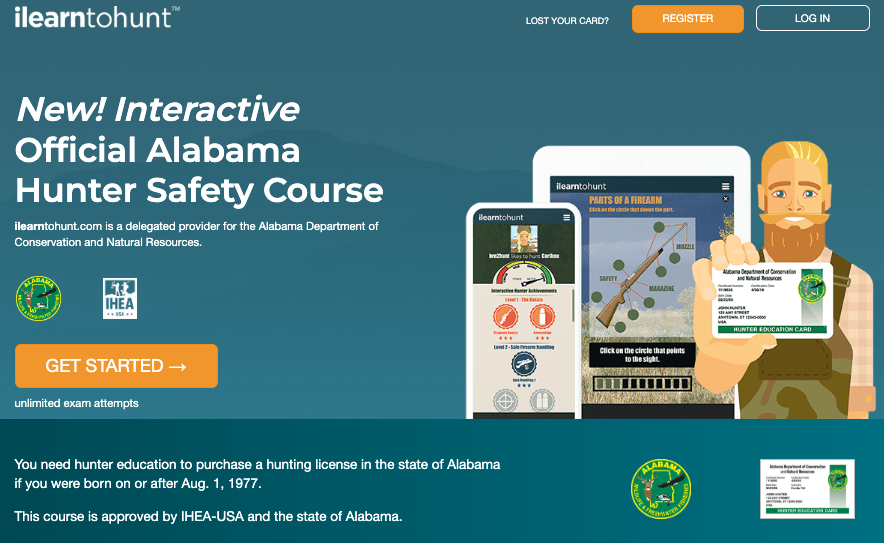 Alabama hunter safety course page through ilearntohunt.