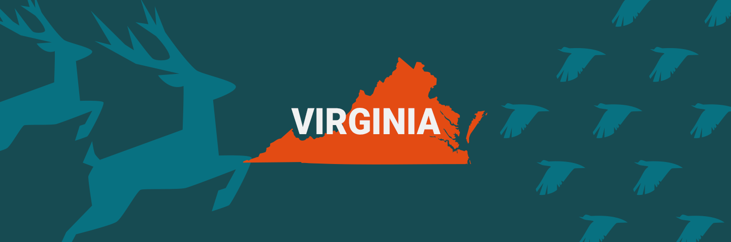 Image of Virginia on blue background, take the Virginia hunter safety course concept. 