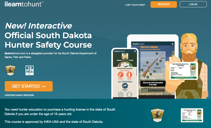 South Dakota hunter safety course page through ilearntohunt.