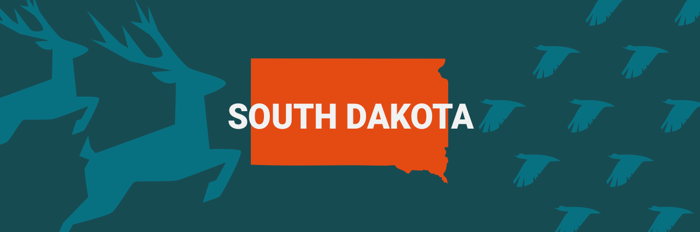 Image of South Dakota on blue background, take the South Dakota hunter safety course concept. 