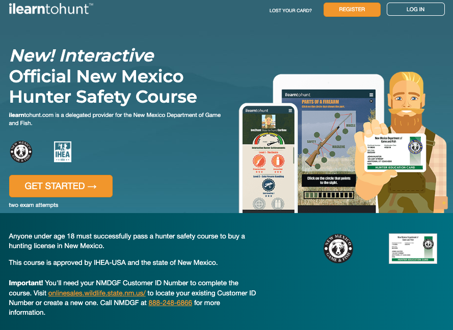 New Mexico hunter safety course page through ilearntohunt.