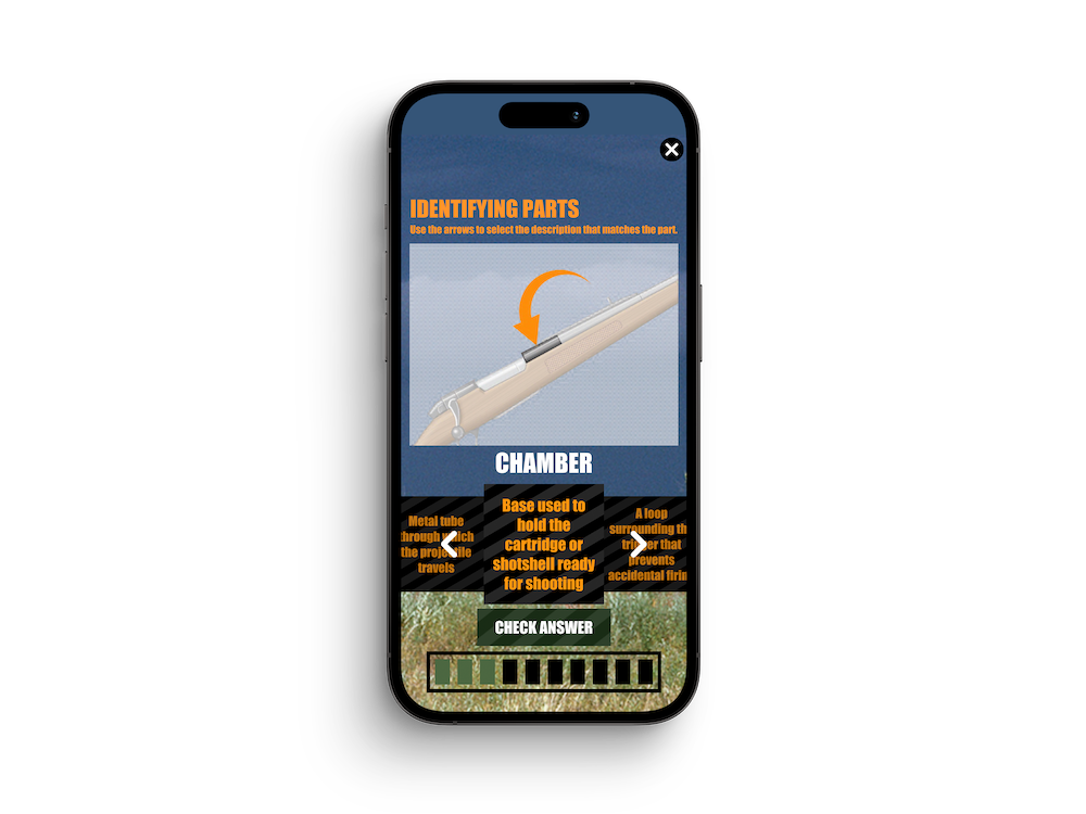 ilearntohunt course image on a phone screen, take an online hunter safety course concept.