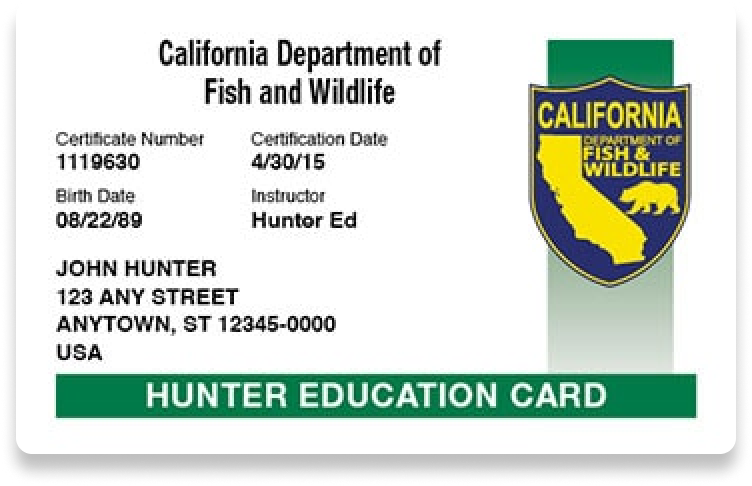 Illustration of the California hunter safety card, how long is the California hunter safety course concept.