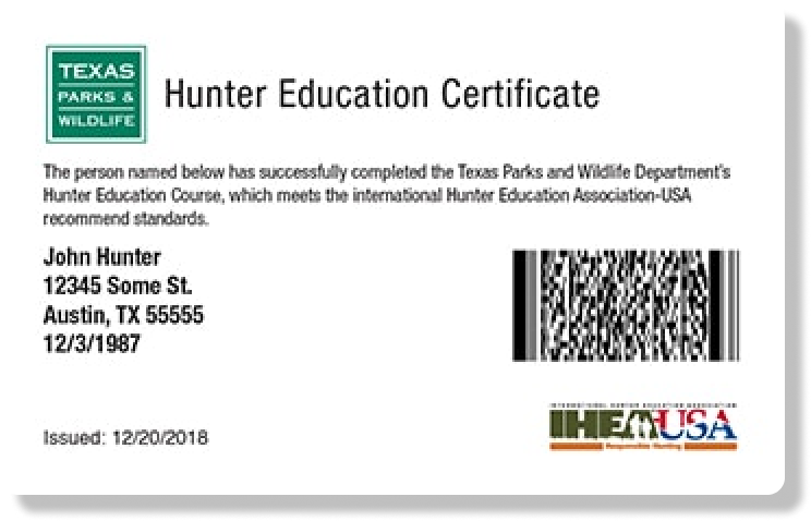 Illustration of the Texas hunter safety card, how long is the Texas hunter education course concept. 