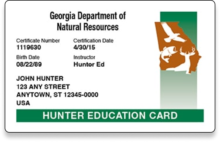 Georgia hunter education card illustration, how long is the GA hunter safety course concept.