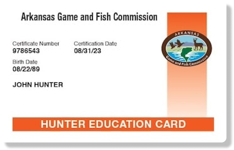 Illustration of the Arkansas hunter education card, how long is the Arkansas hunter safety course concept. 