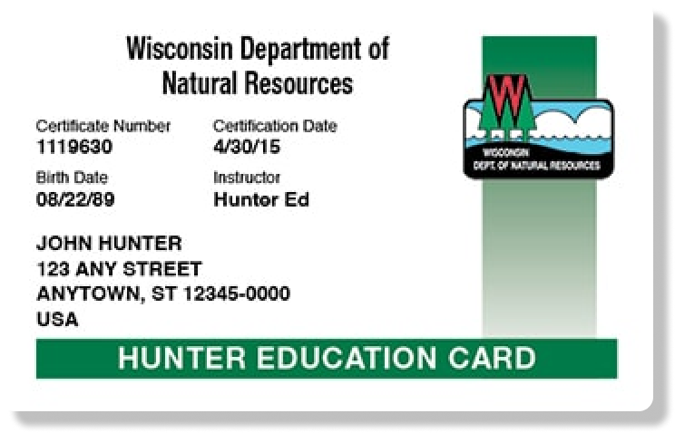 Wisconsin hunter education card illustration, how long is WI hunter safety course concept.