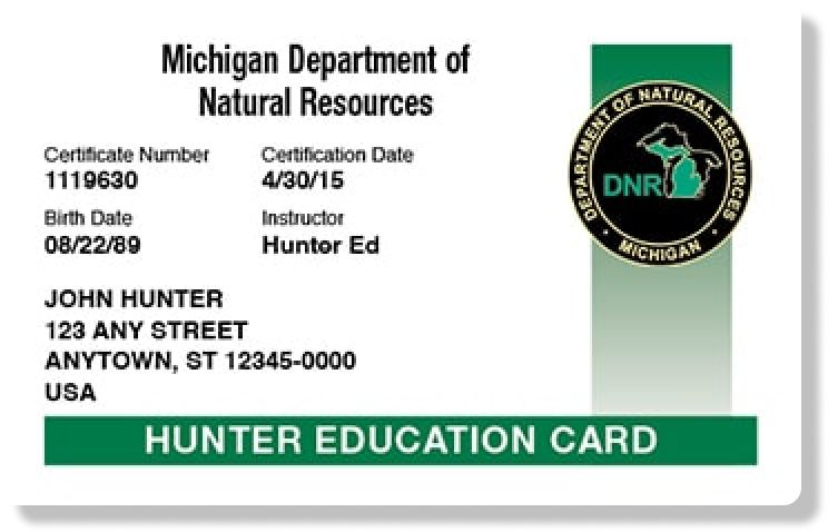 Illustration of the Michigan hunter education card, how long does the MI hunter safety course take concept.