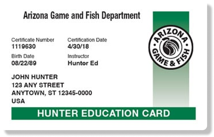 Illustration of the Arizona hunter education card, how long does the AZ hunter safety course take concept. 