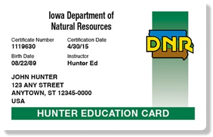 Iowa hunter education card illustration, how long does the Iowa hunter safety course take concept.