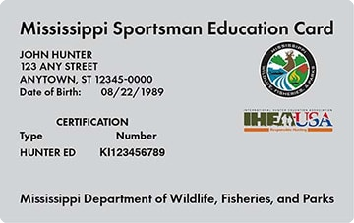 Mississippi hunter education card illustration, how long does the MS hunter safety course take concept. 