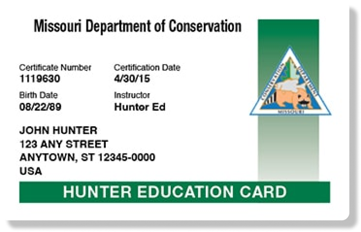 Illustration of the Missouri hunter education card, take a hunter safety course concept. 