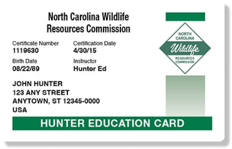 North Carolina hunter education card illustration, get hunter safety certification concept. 