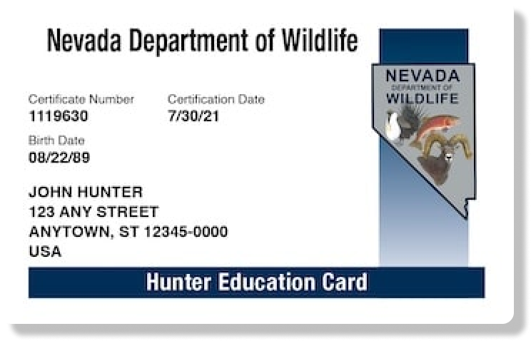 Illustration of the Nevada hunter education card, get hunter safety certified concept. 