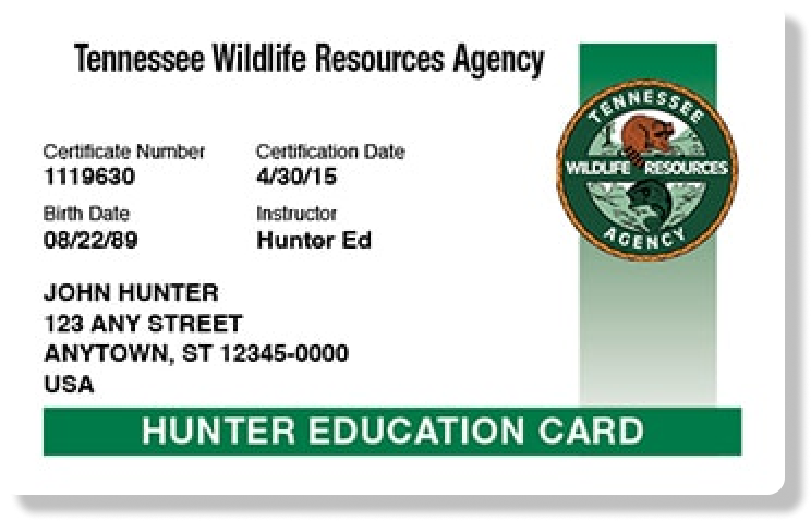 Tennessee hunter education card illustration, get hunter safety certified concept.