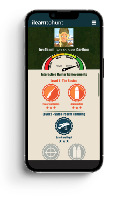 Illustration of ilearntohunt course on a phone screen, hunter-ed vs ilearntohunt concept.