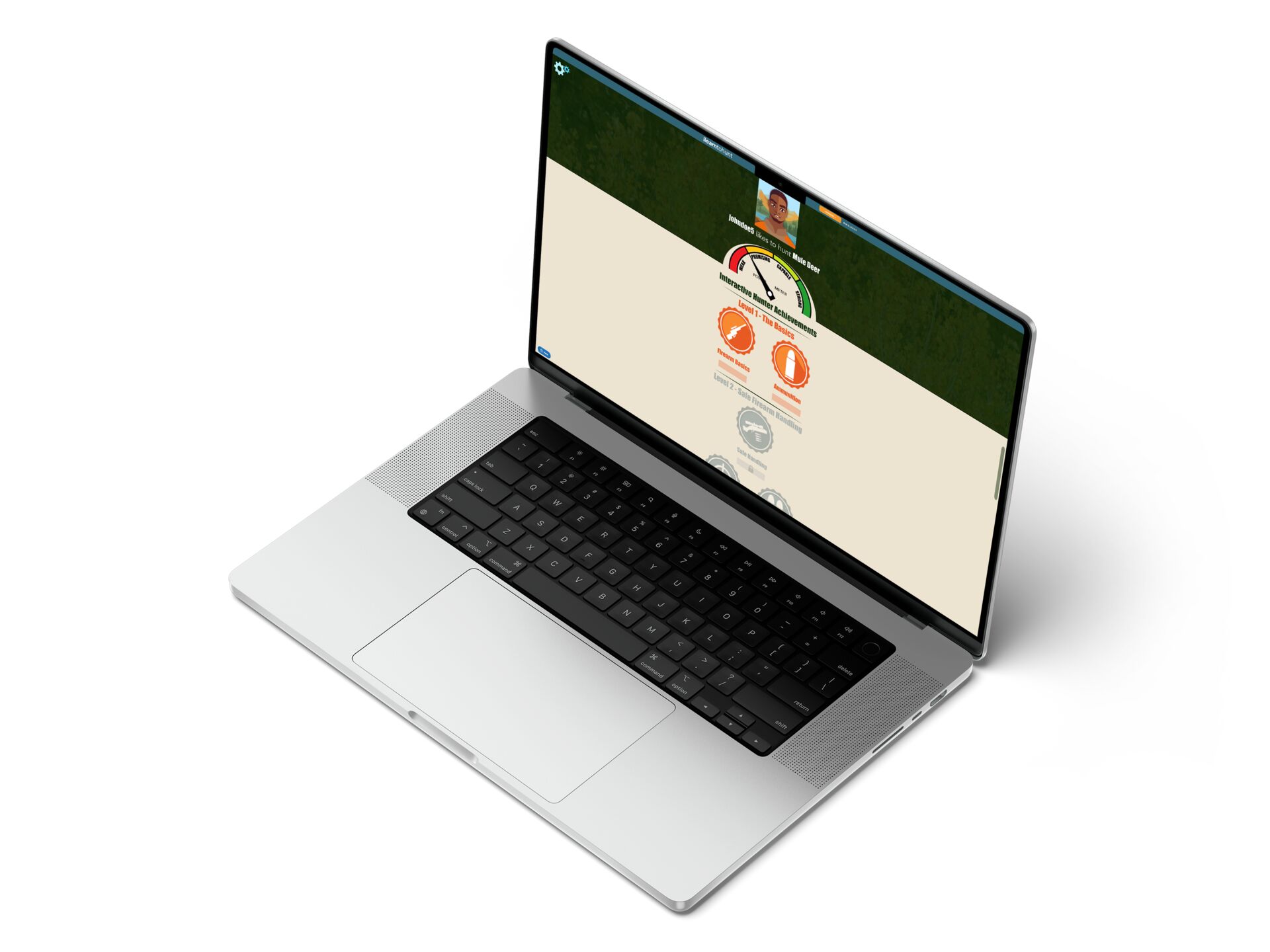 ilearntohunt course on laptop screen, fastest hunter safety course online concept.