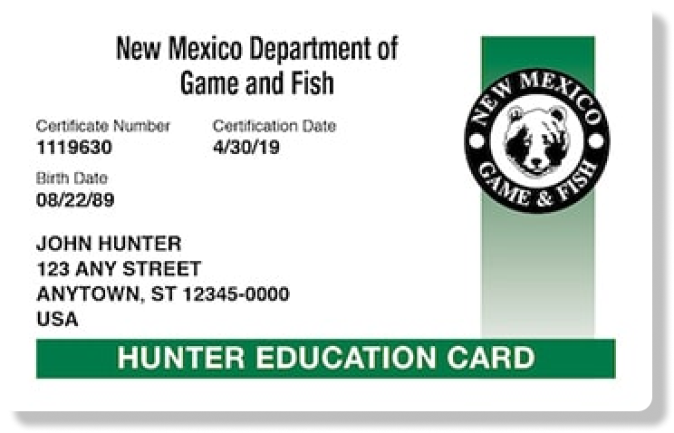 New Mexico hunter education card image, how long is the NM hunter safety course concept.