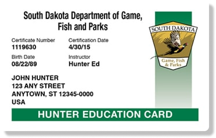 South Dakota hunter education card image, how long is the South Dakota hunter safety course concept.