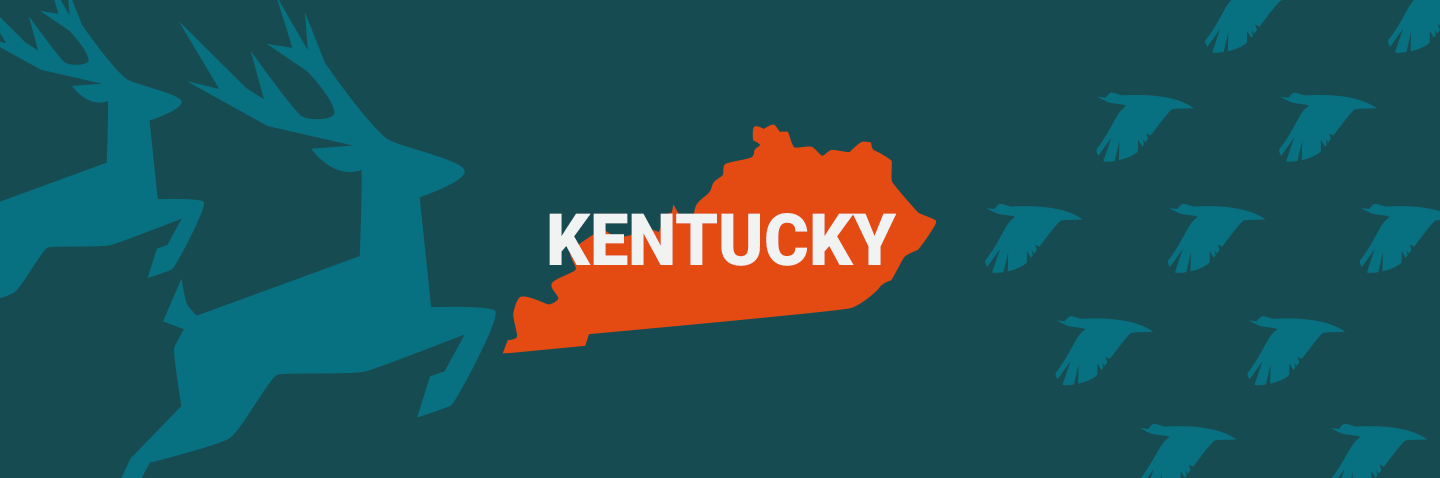 Illustration showing the state of Kentucky, where to take the KY hunter safety course concept. 