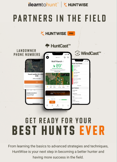 Graphic showing a free trial of HuntWise for ilearntohunt students, how much is a hunter safety course concept.