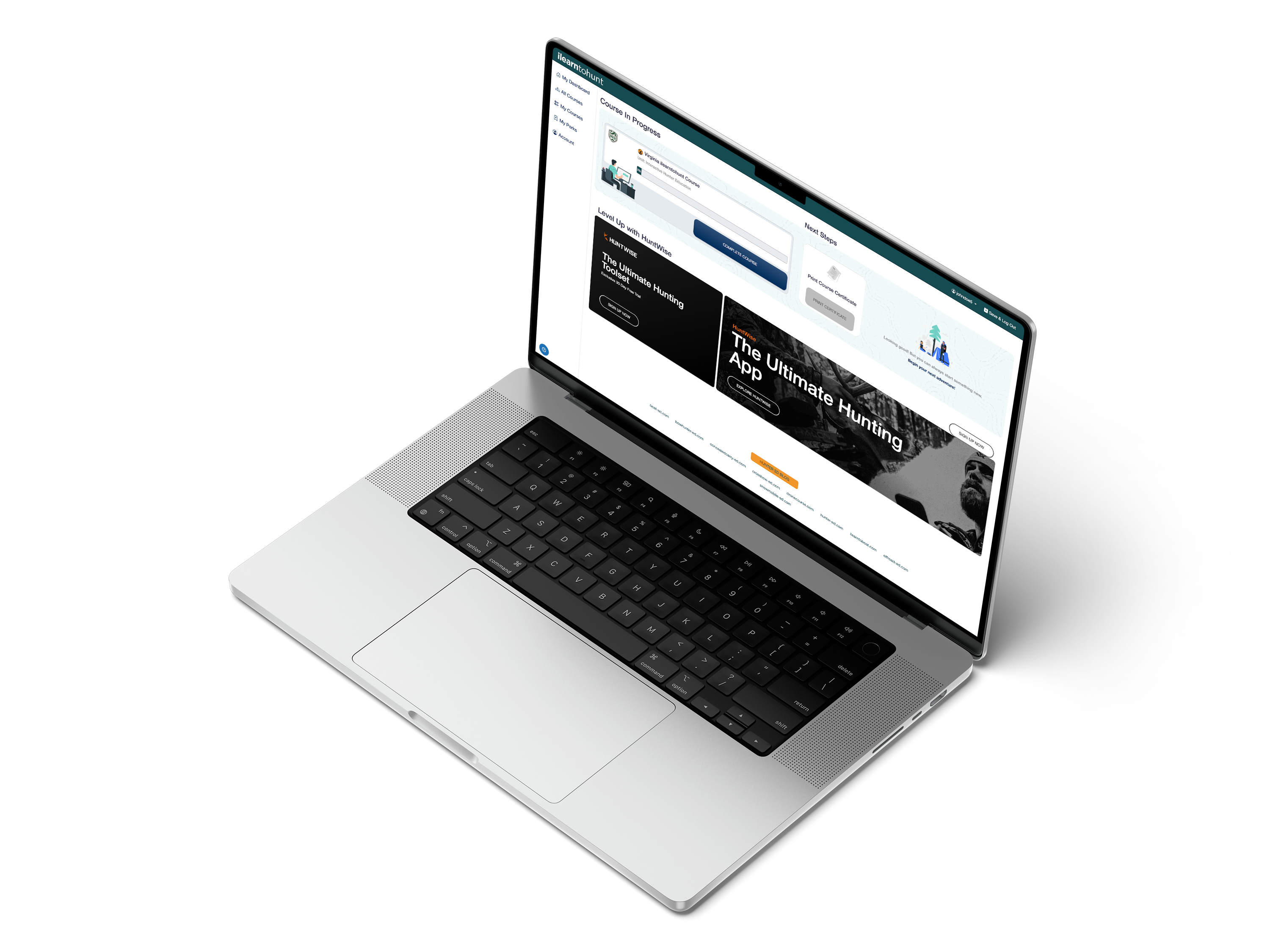 ilearntohunt course page shown on laptop screen, how does ilearntohunt work concept. 