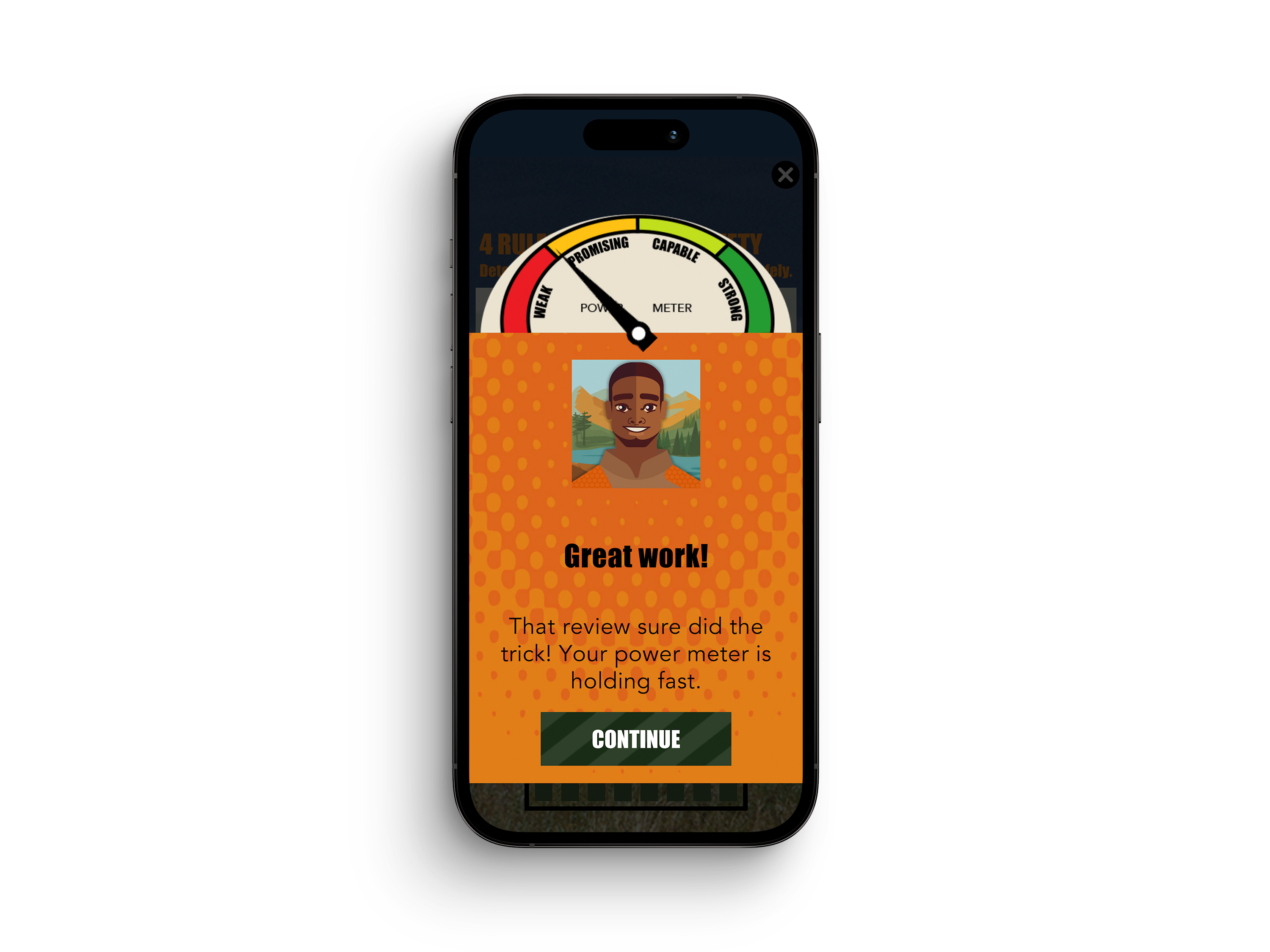 hunter safety course screen on phone from ilearntohunt, interactive hunter safety course concept.