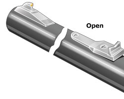 Illustration of open iron sights on a shotgun.