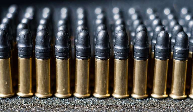 Close-up of rimfire ammunition. 
