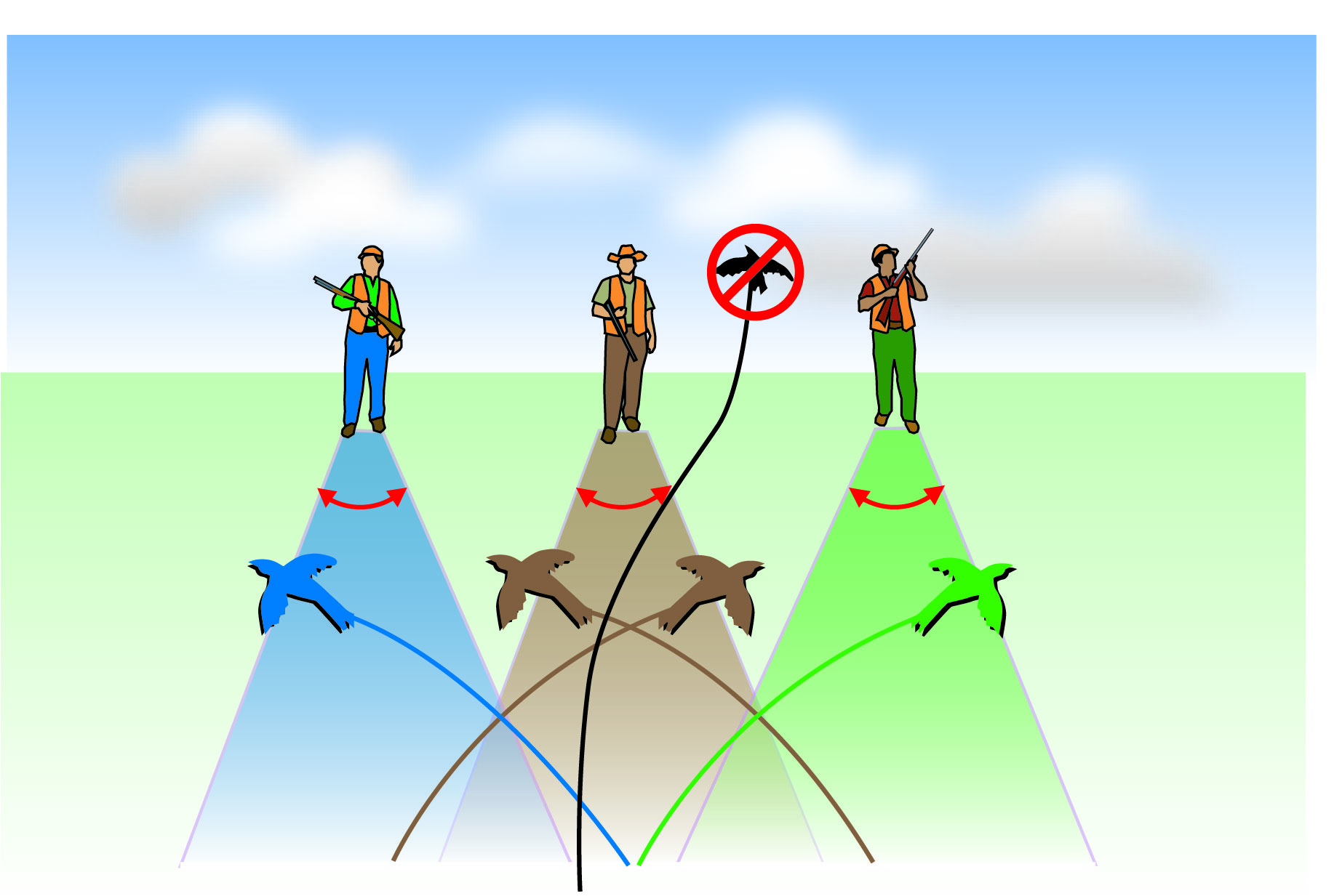 Illustration of safe firing zones for hunting. 