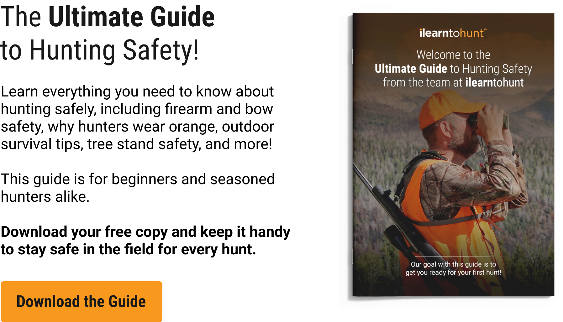 Image showing how to download the Ultimate Guide to Hunting Safety from ilearntohunt.