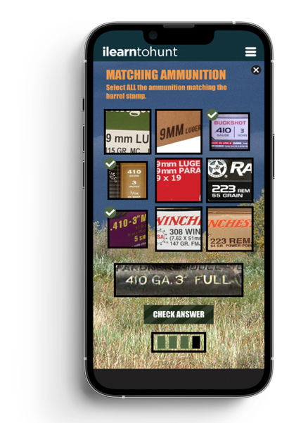 ilearntohunt course image on a phone screen, hunter education. 