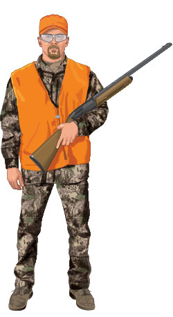 Illustration of a hunter showing the cradle carry for firearms. 