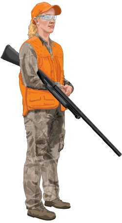 Illustration of a hunter using the firearm elbow carry