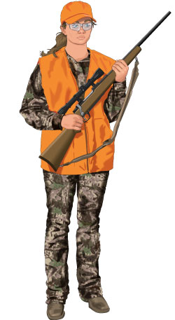 Illustration of a hunter using the two-handed carry for firearms
